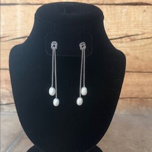 Vintage Silver Drop Earrings with White Pearls